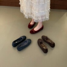 平底法式小香风毛毛鞋女鞋子外穿2025秋冬加绒芭蕾舞晚晚红色单鞋