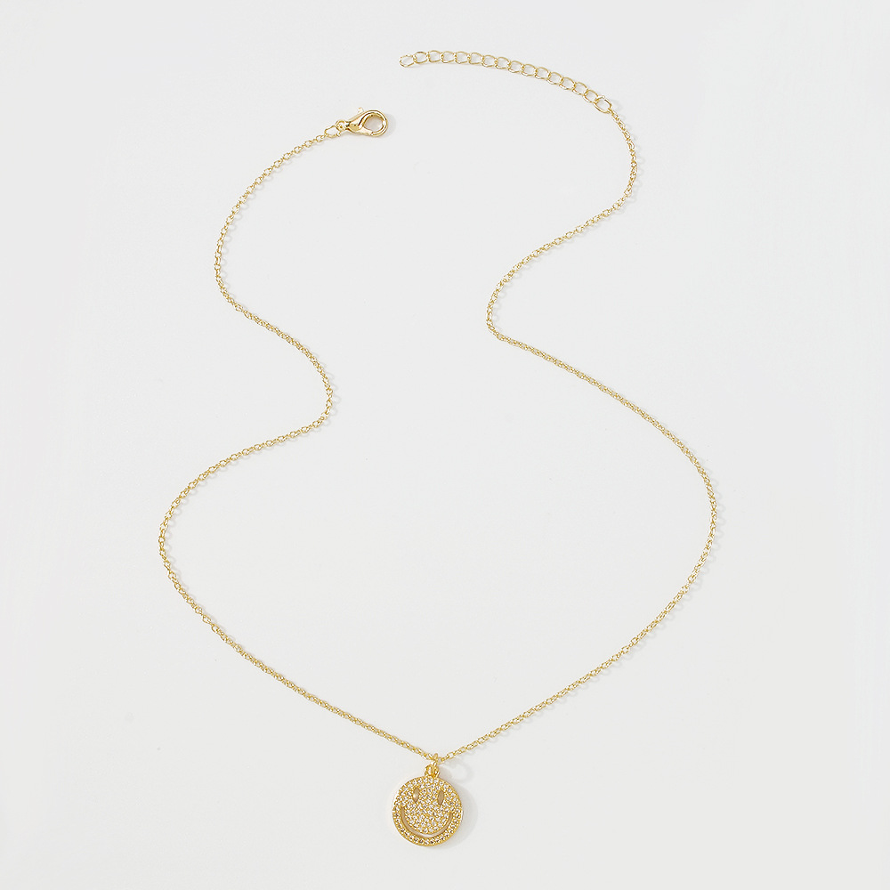 simple inlaid copper zircon disc hollow smiley tree of life necklace