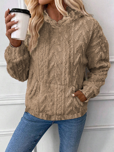 European and American cross-border Amazon Wish women's winter crew neck embroidered hooded loose plush sweatshirt