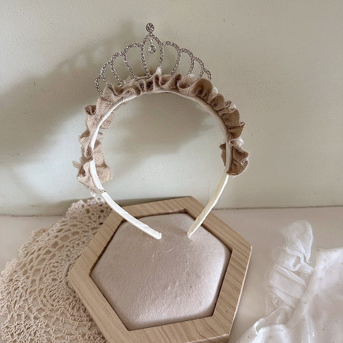 New princess style sweet ladylike diamond crown pleated lace children's temperament hair hoop head buckle hair accessories