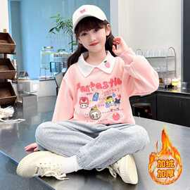 女童2025春秋印花卫衣儿童洋气卡通休闲上衣秋季女孩时尚翻领衣服
