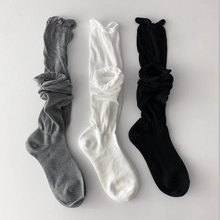 Summer Thin Solid Color Pile Socks Children's Cotton Japanese Jk Bubble Mouth Shin Socks Slimming All-match Zhuji Socks