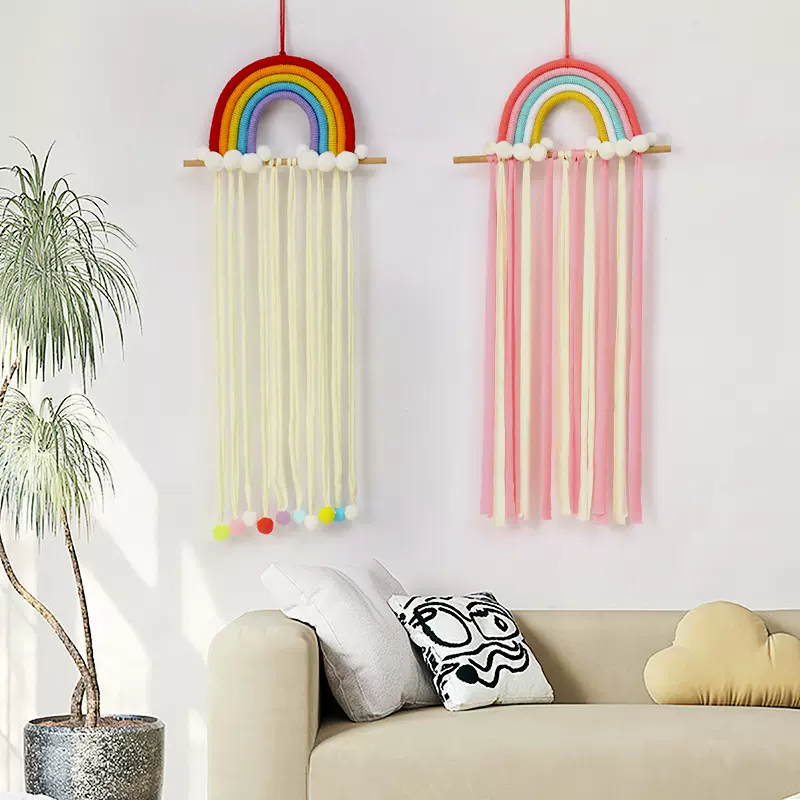 手工编织彩虹挂毯 民宿流苏装饰 卧室客厅壁毯挂布 挂毯