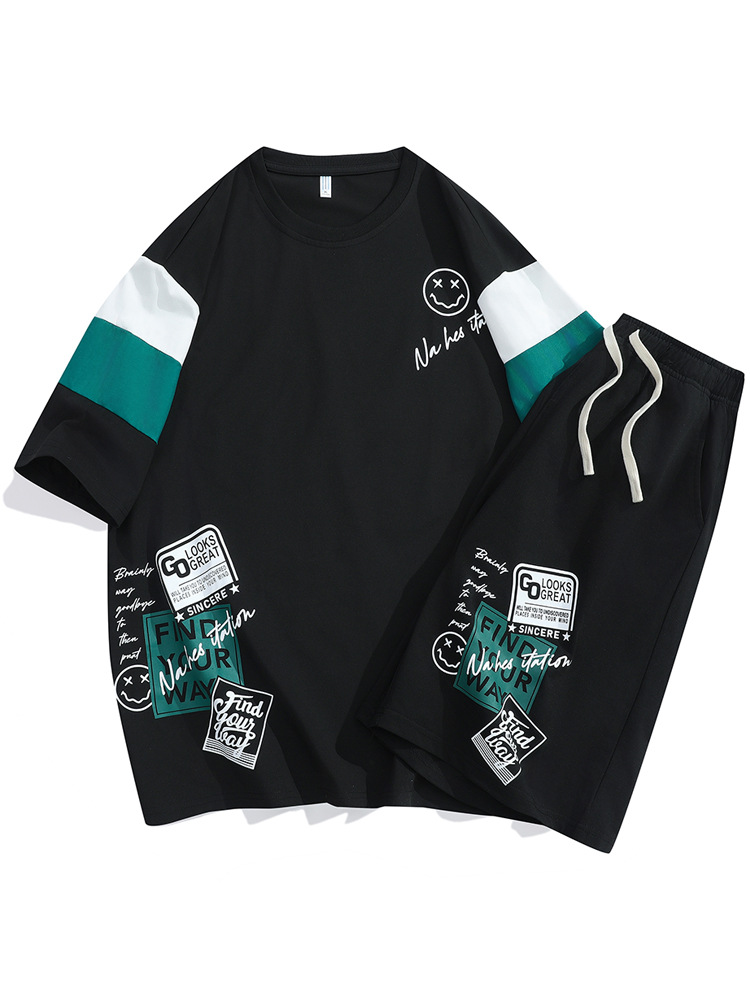 2025 verano nuevo estilo joven hombres tendencia suelta ocio deportes al aire libre traje pantalones cortos de manga corta suelta popular