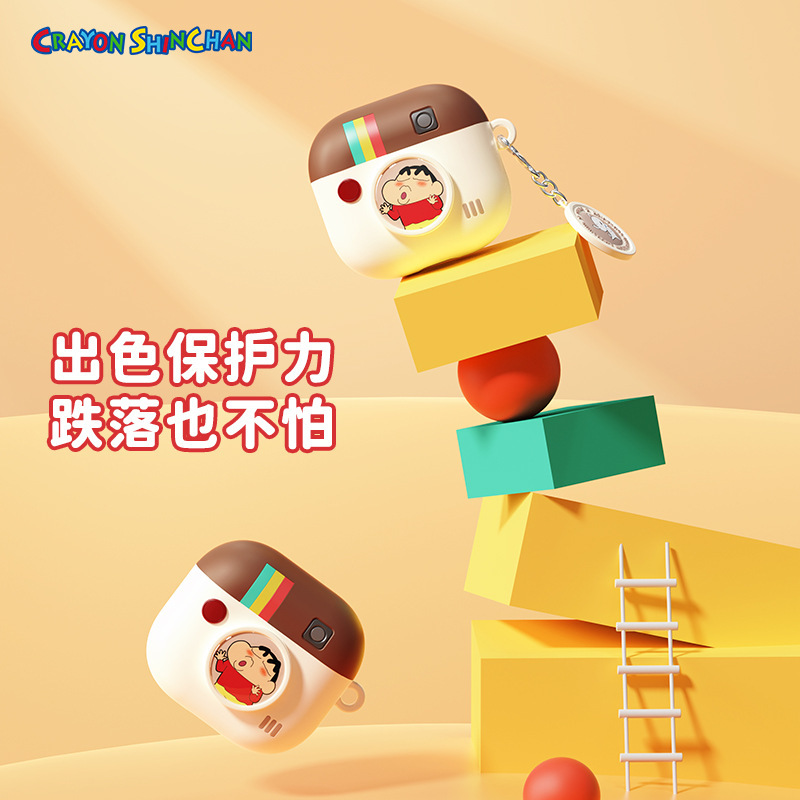 クレヨンしんちゃんレトロカメラヘッドフォン保護カバー Apple Airpods 第 4 世代シリコン漫画ヘッドフォンケースに適しています|undefined
