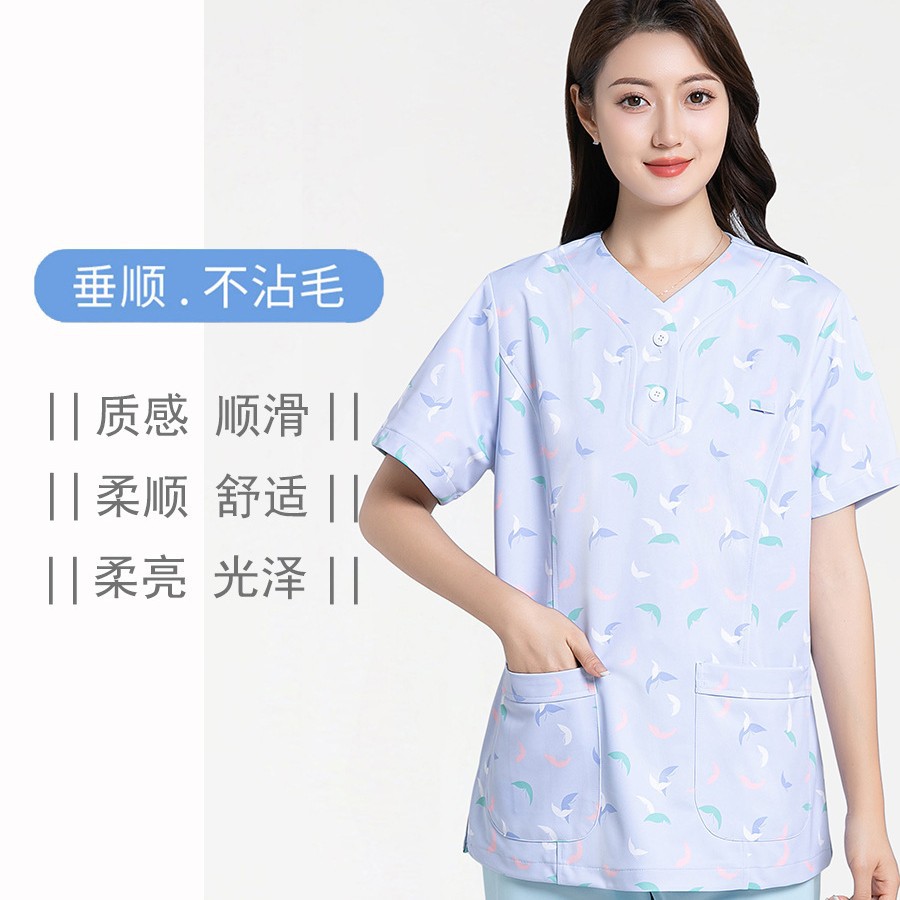 舒适短袖印花洗手衣医生护士服（支持跨境代发， 一件代发）9137