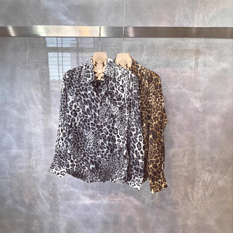 South Korea Dongdaemun Leopard Print Shirt Men's European and American Style Wear Loose Long-sleeved Distinctive Hair Stylist Flower Shirt Thin Jacket