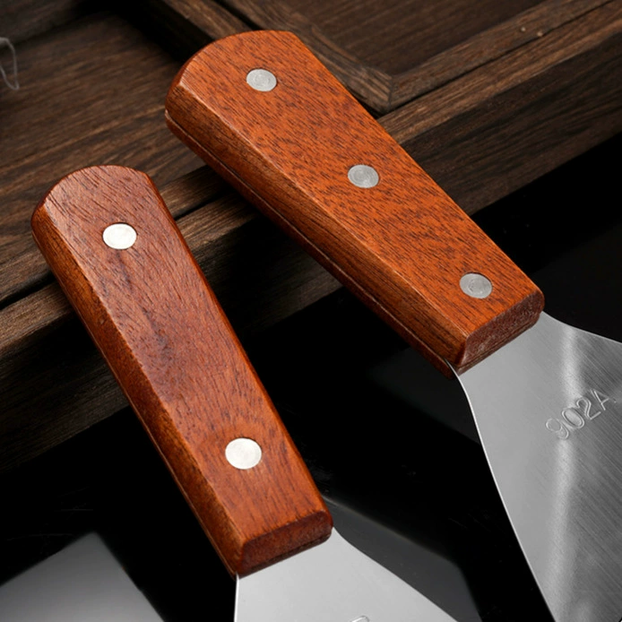 Stainless Steel Kitchen Scraper Spatula, Wooden Handle, 18.8 cm Flat Chef Pancake Turner