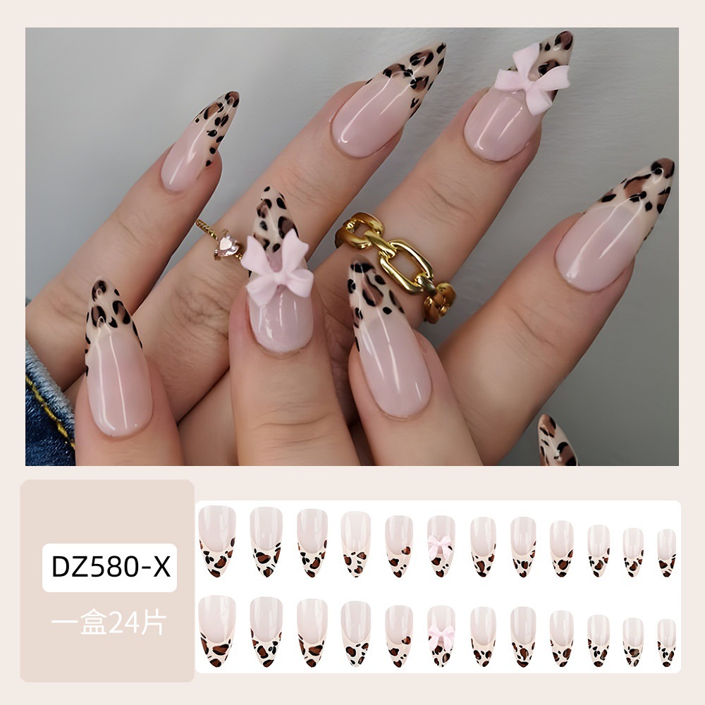 Venta caliente en Europa y América, estampado de leopardo francés, parche de uñas con lazo simple, parche de uñas postizas desmontables image 7