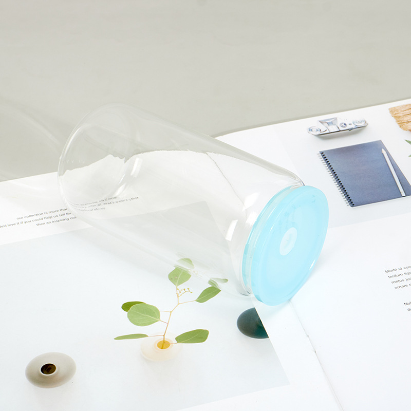 Cross-border Mason Cup sublimación de una sola capa gruesa transparente borosilicato cubierta de color de vidrio taza de agua cubierta de bambú paja al aire libre