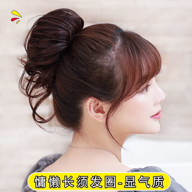 Peluca de cabeza de bola femenina cabeza de pelo artificial flor anillo de pelo esponjoso natural barba larga cabeza flor cheongsam updo bolsa de pelo placa tocado