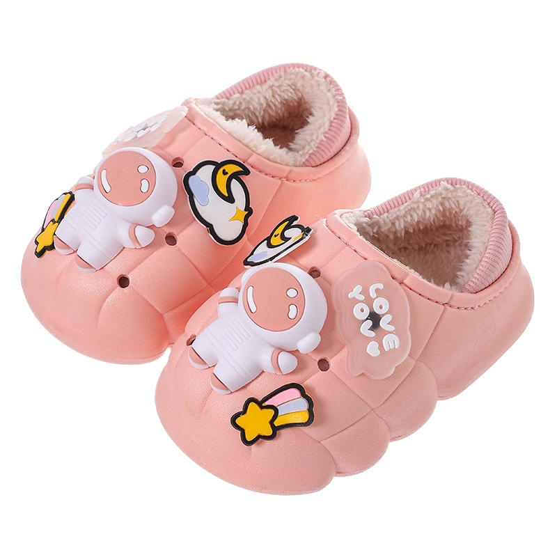 Invierno de los niños del bolso de los zapatos de algodón de los niños y niñas hogar impermeable antideslizante padre-niño bolso talón forro de lana caliente bebé zapatillas de algodón