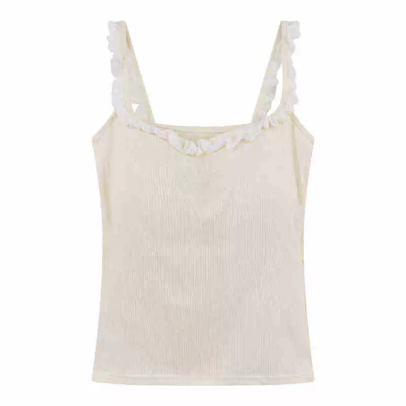 Топ-с Camisole с кружевной отделкой, размер One-Size, хлопок (вискоза), чашечки с наполнителем, slim fit