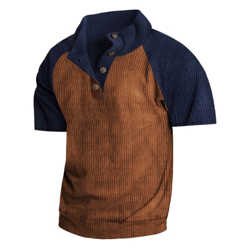 Verano transfronterizo para hombres al aire libre raglán de manga corta comercio exterior Amazon casual cuello alto deportes pana camiseta para hombres