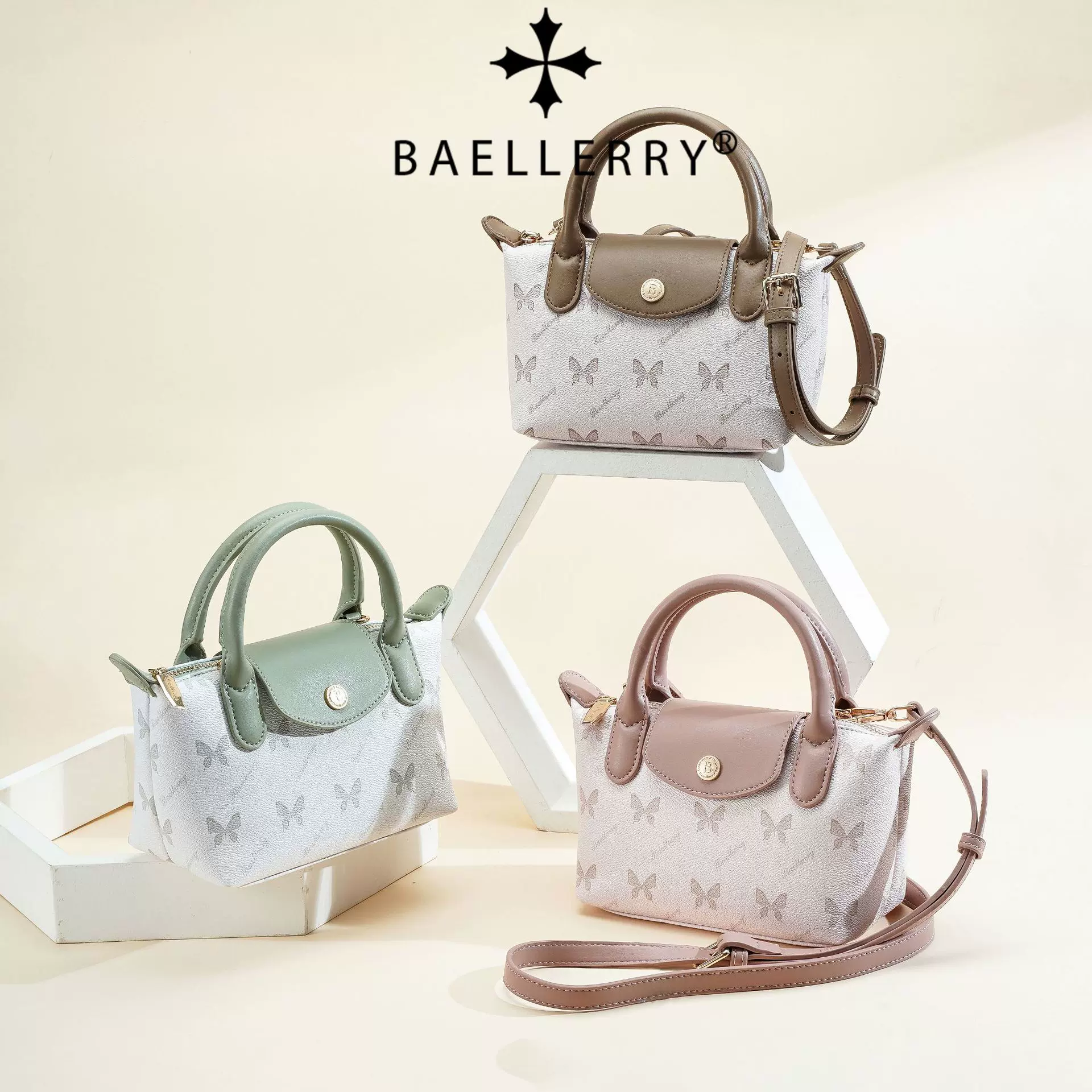 新款蝴蝶手提包印花女包撞色女士时尚单肩斜挎包女小众迷你收纳包