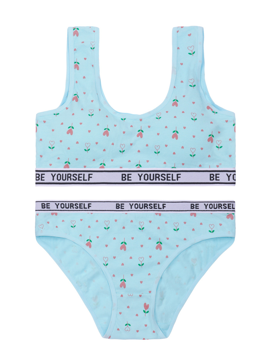 Impresión linda niña ropa interior niña período de desarrollo sujetador algodón deporte a prueba de golpes chaleco de copa fija traje de bragas