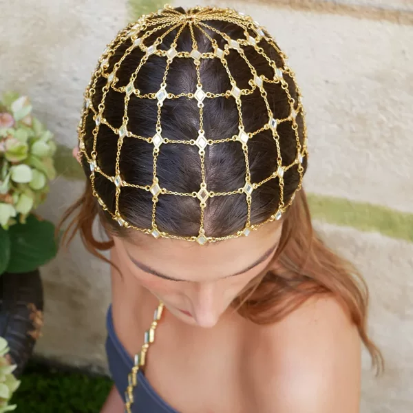 Cross-Border New Product Cut Out Mesh Hair Chain European and American Fashion Stage Performance Rhinestone Headdress Hair Chain Hair Chain