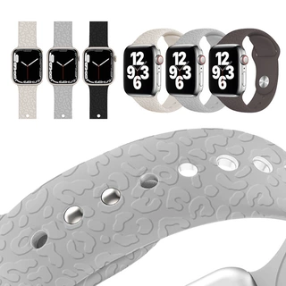 新款适用apple watch苹果表带压纹印花硅胶表带豹纹印花硅胶表带