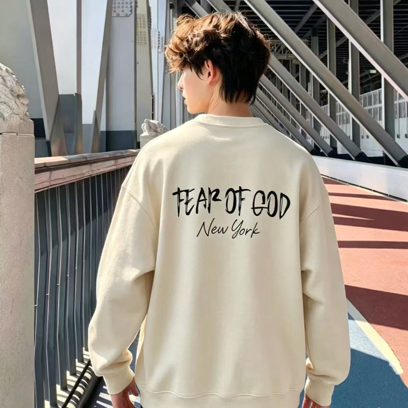Autumn and winter fleece-lined round-neck men's sweatshirt essentials high-street heavyweight couple's FOG-inspired American trendy youth style