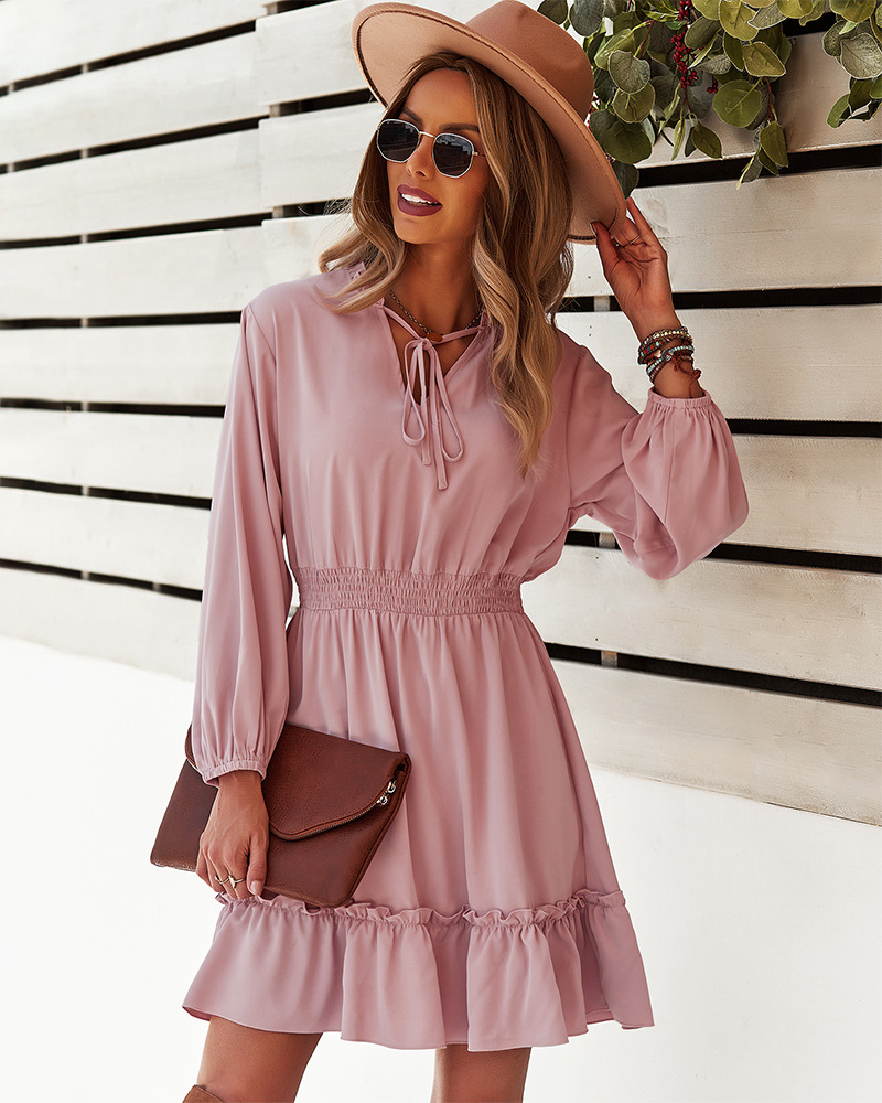 women s long-sleeved solid color A-line dress nihaostyles clothing wholesale NSDY73919