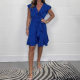 2025 European and American Women's Summer New Amazon V-neck Tight Waist Skirt Ruffled Solid Color dress Women