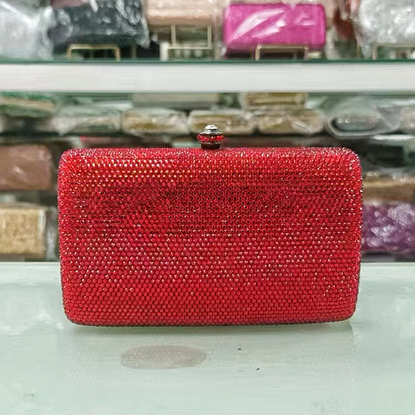 * Bolsa de mano de diamante de lujo fondo plano lleno de diamantes bolsa de banquete bolsa pequeña mujer Rhinestone bolsa de embrague