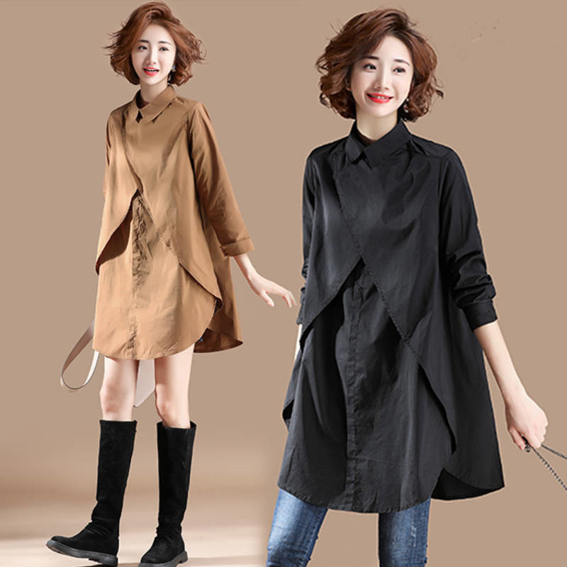 Abito chic transfrontaliero primavera/autunno 2023, nuovo top ampio a maniche lunghe di media lunghezza in stile coreano, taglie forti._voghion.com