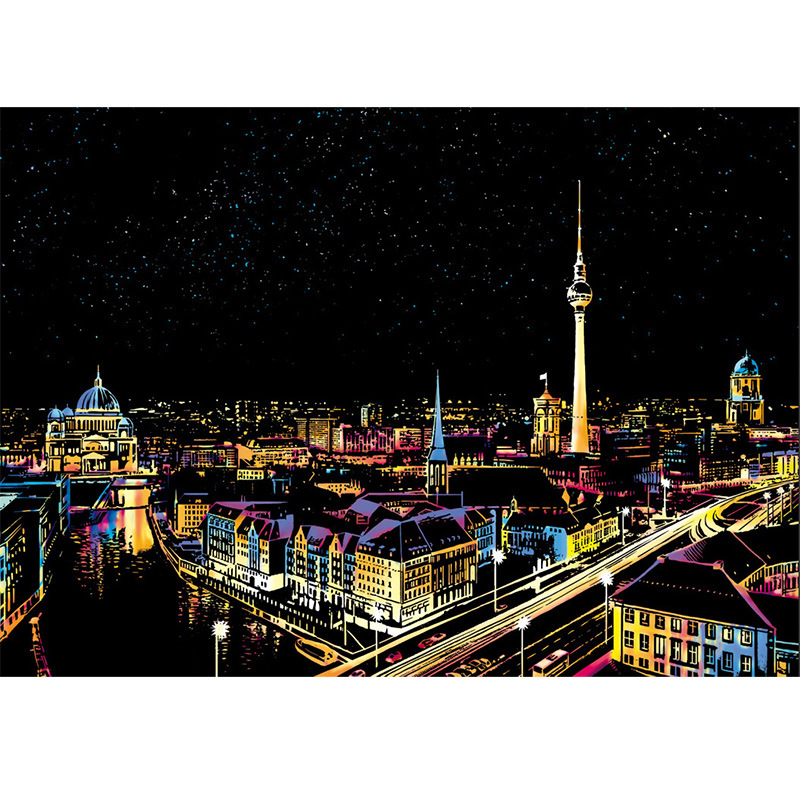 YUELU Leap Deer Colorful City Ⅲ Escena nocturna de la ciudad para adultos Pintura para raspar creativa Diy pintura para raspar hecha a mano Ventas directas de fábrica