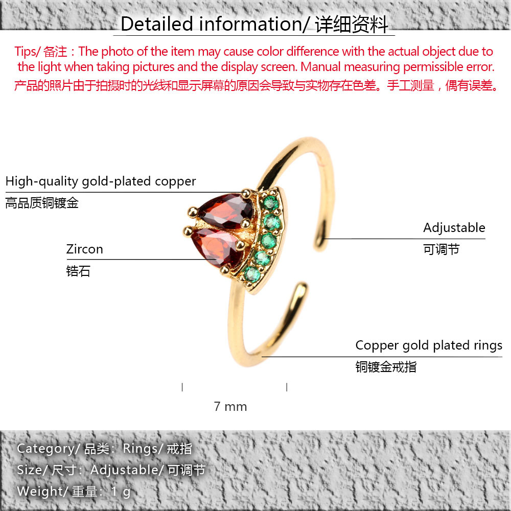 Cross-border Wholesale Fresh Autumn Zircon Copper Watermelon Ring Female New Fashion Fashion Personality Ring display picture 1