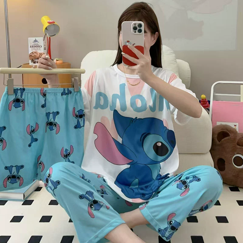Юго-Восточная Азия внешнеторговая фабрика оптом мультфильм летняя пижама женские шорты с короткими рукавами брюки три комплекта дома костюм женский