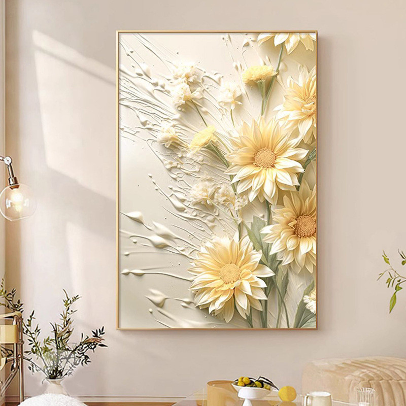 クリームひまわりリビングルームソファ背景壁装飾絵画ハイエンドテクスチャ床壁画玄関廊下吊り絵画|undefined