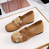 836-10 French retro flower inside height increasing flat sole single shoe for women, cross strap with one foot pedal, shallow mouth Mary Jane women's shoes