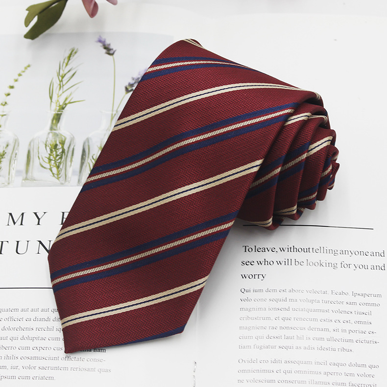 Cà vạt sọc đỏ tía nhuộm sợi polyester lụa dành cho nam và nữ Bộ đồ tốt nghiệp cà vạt JK
