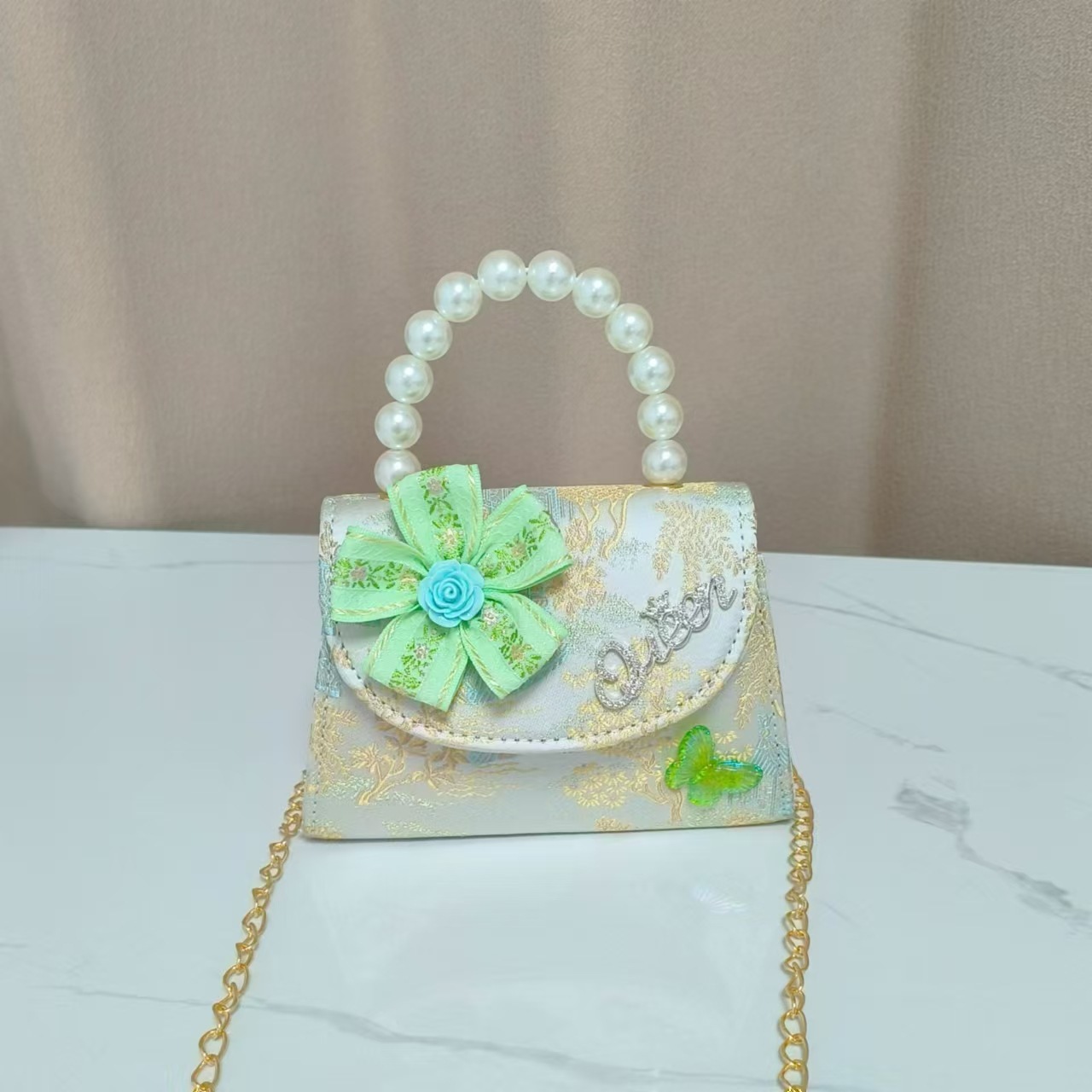 Bolsos infantiles de alto nivel, exquisitos antiguos, bolsos de cambio de niña, bolsos de mano de perlas de princesa, bolsos de almacenamiento