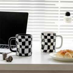 Irregular Checkered Pattern Mugs Wholesale Water Cups Couple High-Quality Ceramic Cups Ins Matching Cups Gift Wholesale