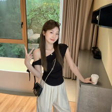 夏季新款纯欲风单件绑带设计短款t恤显瘦修身女一体式带胸垫上衣