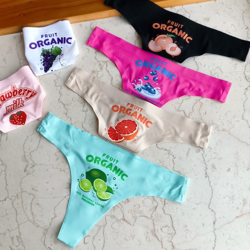 One-piece ice silk seamless cartoon anime sexy yoga thong for women, low-waist narrow edge T-pants g-string