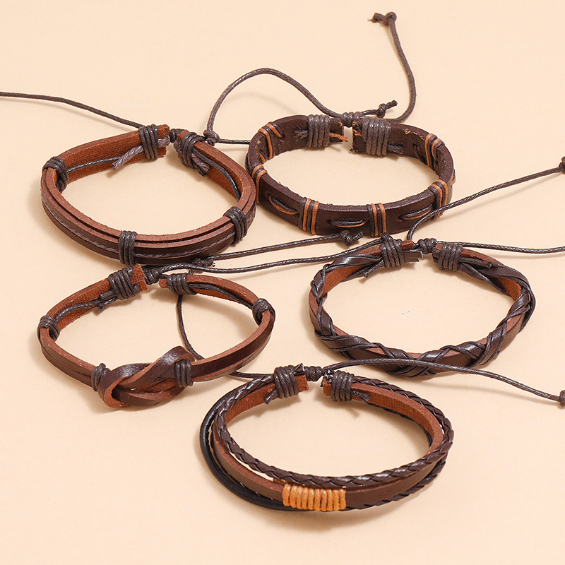 Simple retro woven 5piece leather braceletpicture3