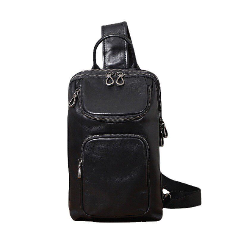 Túi đeo chéo trước ngực nam da bò lớp đầu dung tích lớn 17×6×26 cm — Màu đen