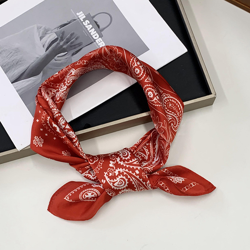 Buñuelo de seda cuadrada de impresión digital coreana para mujeres, buñuelo de cuello, buñuelo de cuello, buñuelo de moda, cinta