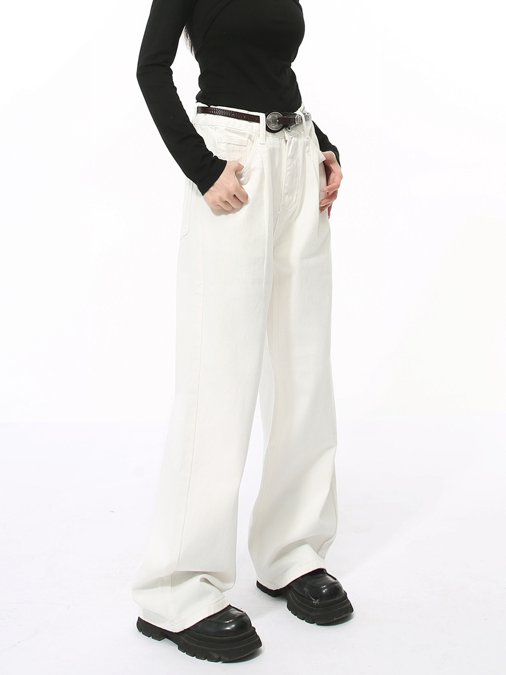 MTLCLOTHES Hombres| Nuevos productos de otoño coreanos básicos minimalistas de color sólido con jeans casuales sueltos