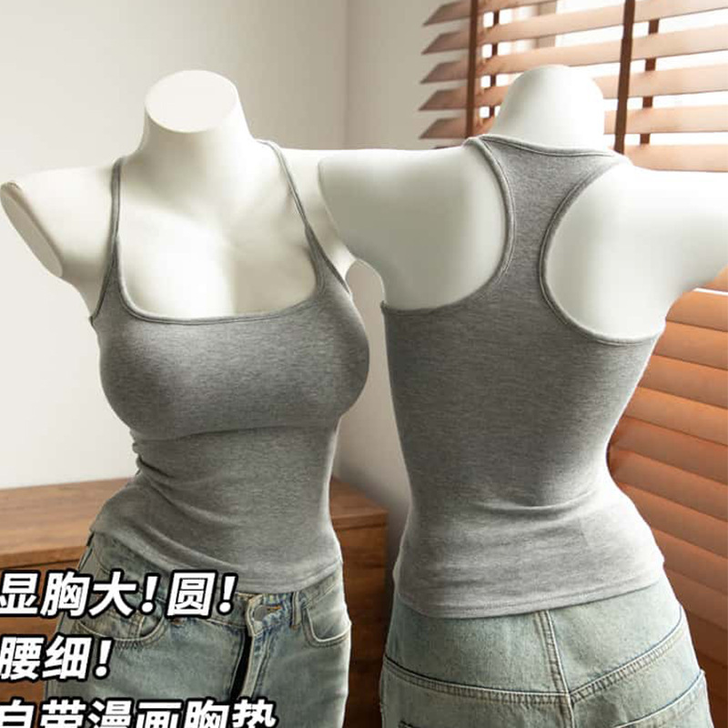 In-Stock Racer Neck Camisole with Chest Pads for Women, Small Bust, Makes Bust Look Bigger, Slim Waist, Summer Inner and Outerwear, Slim Fit Top