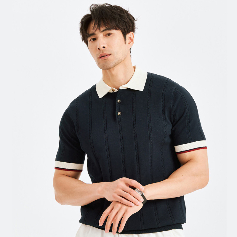 Camisas de polo de manga corta de estilo antiguo, camisetas comerciales con solapa de color anti rayas de verano, fábrica transfronteriza al por mayor