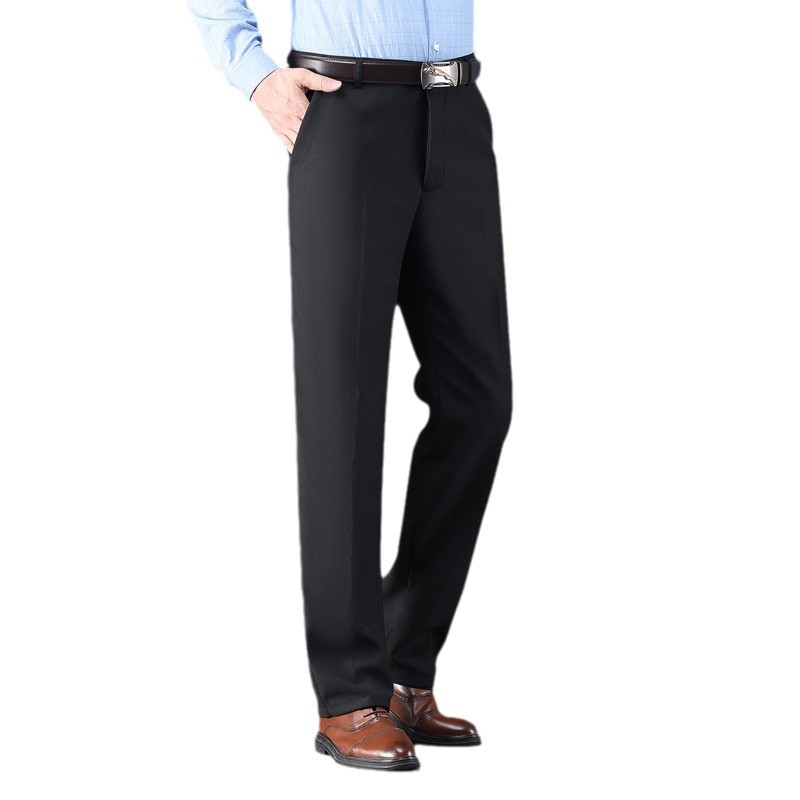 Pantalones de traje gruesos de otoño e invierno pantalones de traje de mediana edad rectos para hombres pantalones de traje de mediana edad sueltos para hombres ropa formal de negocios forrada de lana engrosada para hombres