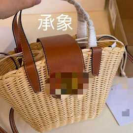 跨境田园风草编单肩托特包 大容量海边度假沙滩包 简约休闲手拎包