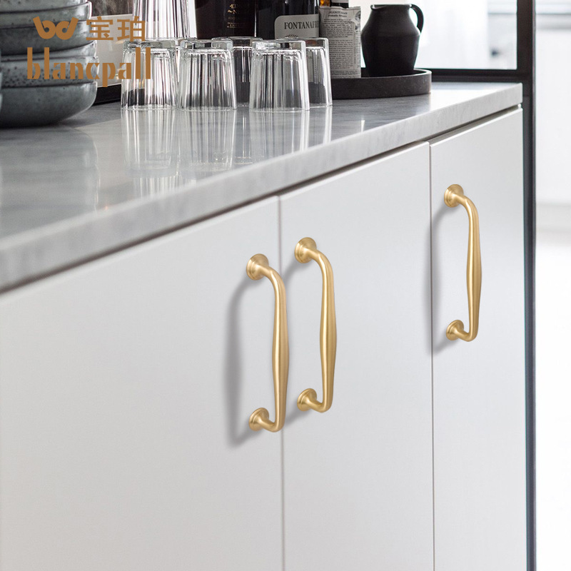 實心北歐金色衣櫃拉環把手櫥櫃柜子黃銅廚房現代簡約櫃門抽屜拉手