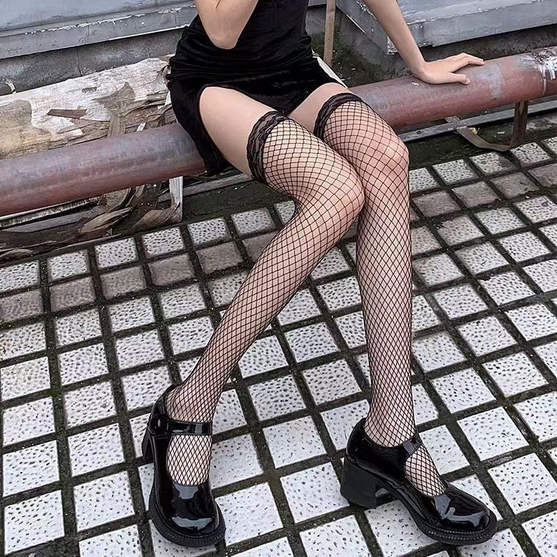 吊带蕾丝花边蝴蝶结袜子女黑色腿环长筒高筒过膝jk渔网袜|undefined