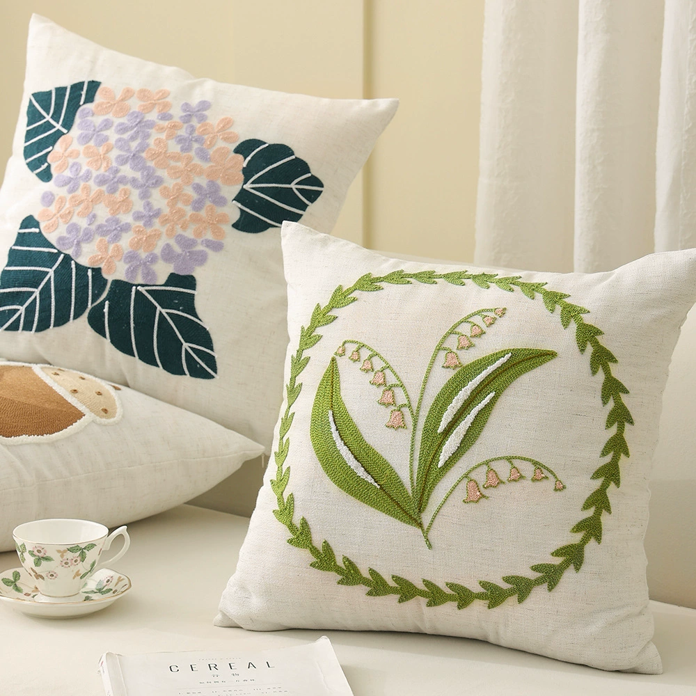 Кож entire lounge cushion для зала офис диван пояс без сердцевины Nordic цветок вышивка наволочка ткань простой подушка