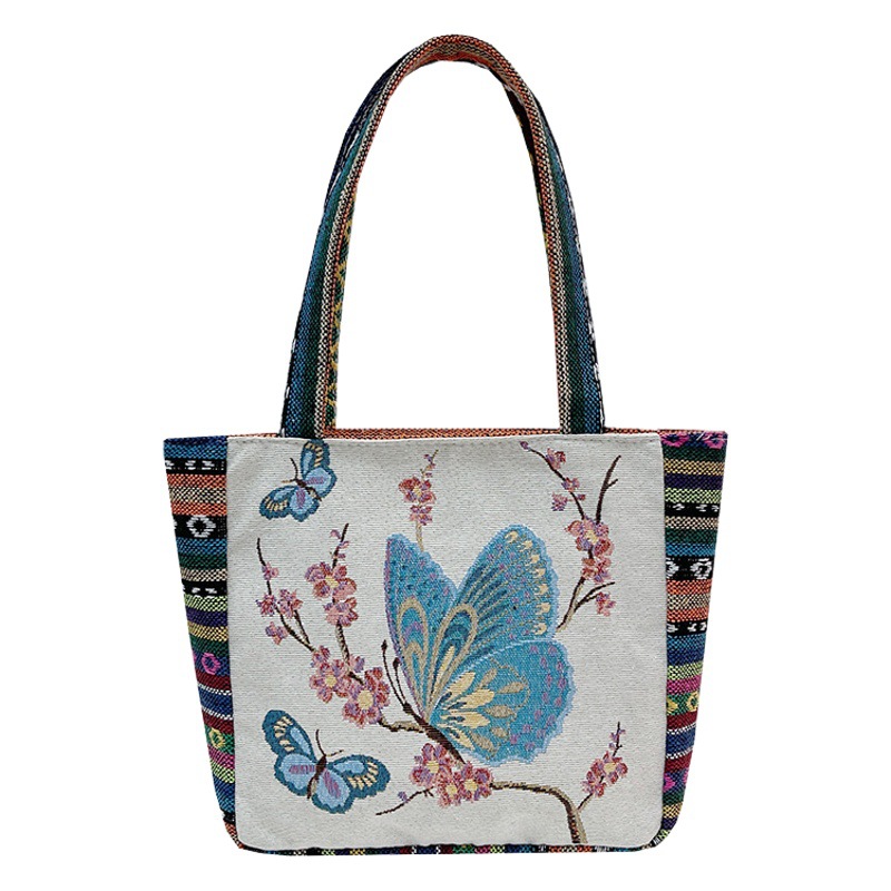 Venta al por mayor bolso de las mujeres bolsa de lona de doble cara de seda mostrar estilo nacional bolso de trabajo Bento bolso de la madre