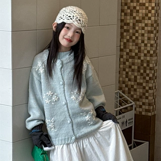 花与寻童装女童开衫2025秋季新款韩系绣花毛衣儿童甜美针织外套潮